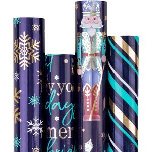 Christmas Wrapping Paper - Nutcracker Soldier, Snowflake, Stripe and Text Design
